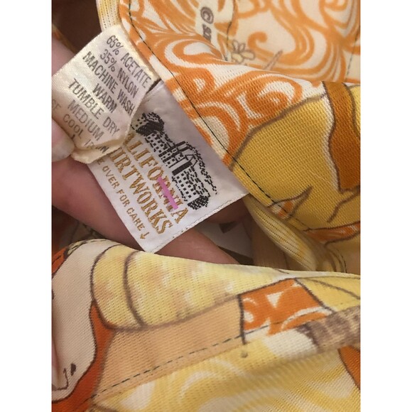 1970s CALIFORNIA SHIRT WORKS. Japanese Geisha Disco Printed Button. M. As Is - Picture 10 of 10